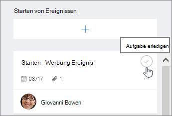 Klicken Sie auf das Häkchen, um eine Aufgabe auszuführen.