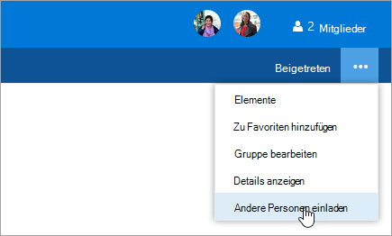 Screenshot der Schaltfläche "Andere einladen" im Menü "Gruppeneinstellungen"