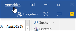 Screenshot mit dem Link "Anmelden" in einer Office-Desktopanwendung