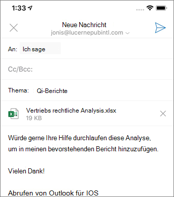 Erstellen einer neuen e-Mail-Nachricht in Outlook Mobile