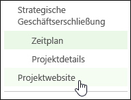 'Projektwebsite' in der Schnellstartleiste