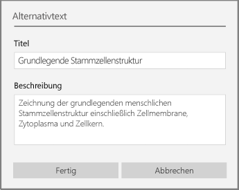 Dialogfeld "Alternativtext" für das Hinzufügen von Alternativtext in OneNote für Windows 10.