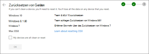 Screenshot des Bildschirms "Ruhende Geräte" auf der OneDrive-Website