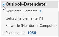 Um die Outlook-Datendatei zu öffnen, wählen Sie den Pfeil daneben aus.