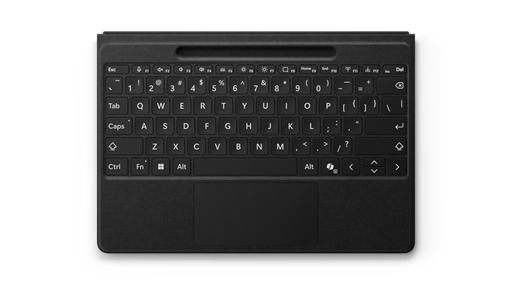 Surface Pro Flex Keyboard mit fett formatierter Taste in Schwarz.