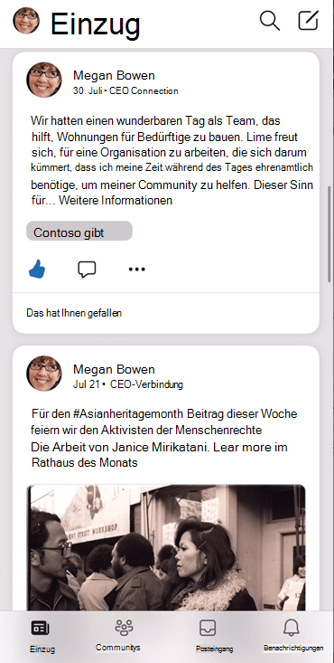 Screenshot: Feed in der Yammer iOS-App