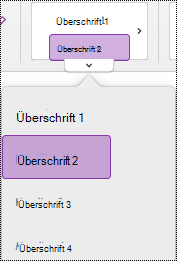 Menü "Überschriftenformat" in OneNote für Mac.