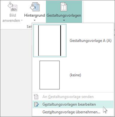 Screenshot des Dropdownmenüs "Gestaltungsvorlagen bearbeiten" in Publisher