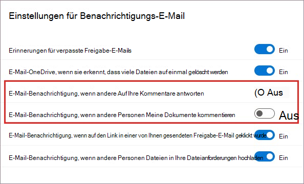 OneDrive-Benachrichtigungseinstellungen