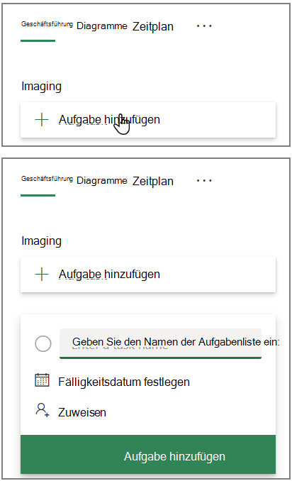 Screenshot des Felds "Aufgabe hinzufügen" in Planner