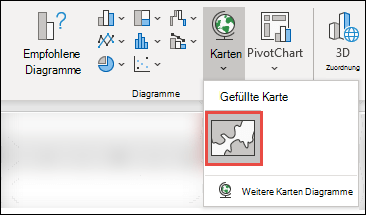 Um ein Kartendiagramm einzufügen, wählen Sie eine beliebige Zelle innerhalb Des Datenbereichs aus, und wechseln Sie dann zu > Diagramme einfügen > Karten > wählen Sie das Symbol Flächenkartogramm aus.