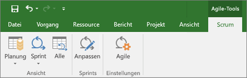 Screenshot des Project-Menübands mit der Registerkarte "Agile-Tools"