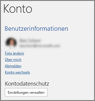 Im Kontobereich wird der Konto-Datenschutz angezeigt, Schaltfläche "Einstellungen verwalten"