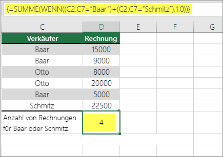 Beispiel 1: SUMME und WENN, in einer Formel geschachtelt