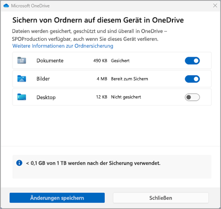 Backup OneDrive Screenshot drei Version 3