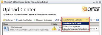 Office Upload Center mit Anzeige ausstehender Uploads