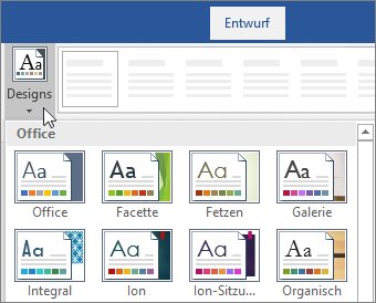 Optionen für Designs im Word-Menüband