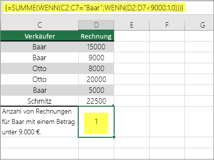 Beispiel 3: SUMME und WENN, in einer Formel geschachtelt