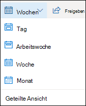 Wählen Sie die Kalenderansicht aus, oder aktivieren bzw. deaktivieren Sie die geteilte Ansicht.