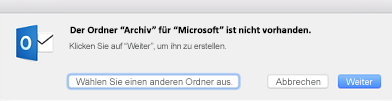 Diese Meldung wird angezeigt, wenn Sie zum ersten Mal auf die Schaltfläche "Archivieren" in Outlook 2016 für Mac klicken.