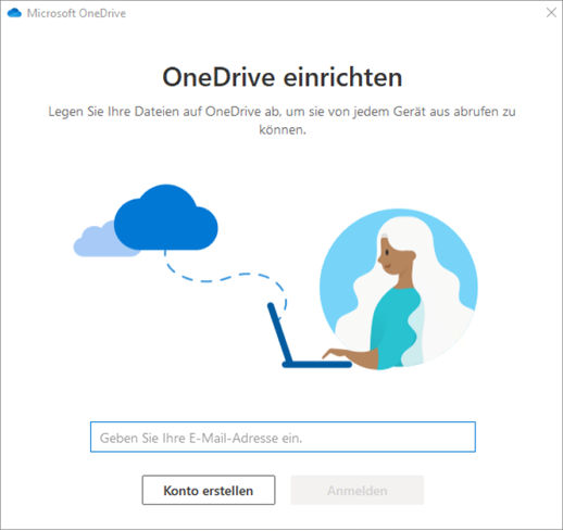 Screenshot des ersten Bildschirms von OneDrive Setup