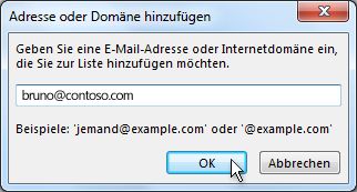 Dialogfeld 'Adresse oder Domäne hinzufügen'