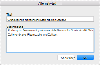 Dialogfeld "Alternativtext" für OneNote auf dem Mac.