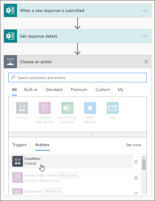 Wählen Sie Bedingung als Aktion in Power Automate