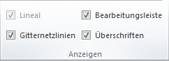 Optionen in der Gruppe "Anzeigen" auf der Registerkarte "Ansicht"