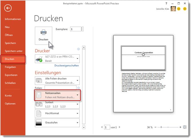 Drucken Ihrer Notizenseiten