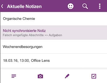 Liste "Zuletzt verwendete Notizen" in OneNote für Android