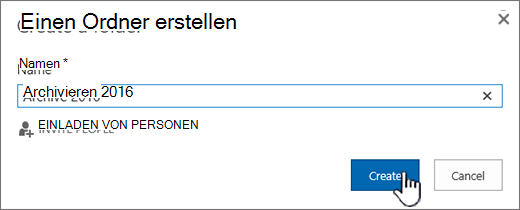 Dialogfeld "Ordner erstellen" für eine Bibliothek