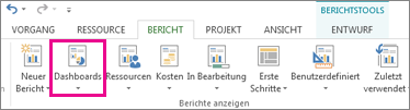 Schaltfläche 'Dashboard' auf der Registerkarte 'Bericht'