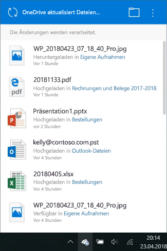 OneDrive-Bildschirm für die Verarbeitung von Änderungen