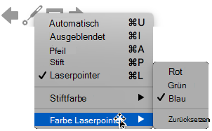 Sie können rot, grün oder blau für die Farbe des Laserpointers auswählen.