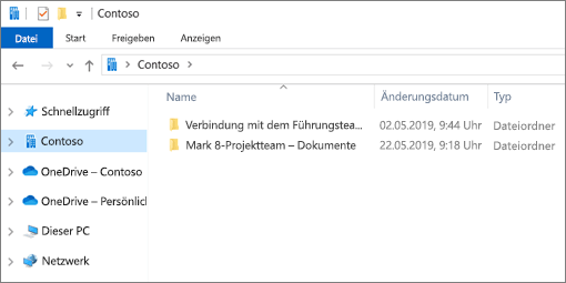 Screenshot der Synchronisierungsordner für OneDrive und Websites.