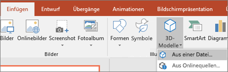 Verwenden Sie "Einfügen" > "3D-Modelle", um Ihrer Präsentation 3D-Objekte hinzuzufügen.
