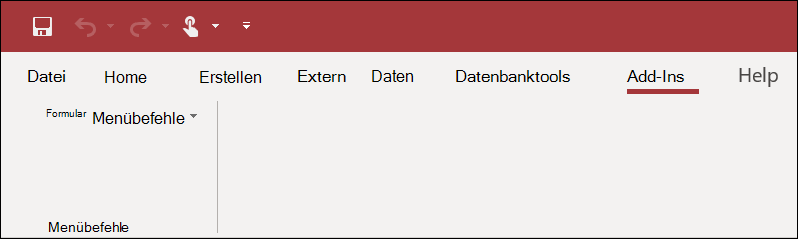 Screenshot des Menübands für Add-Ins in Access