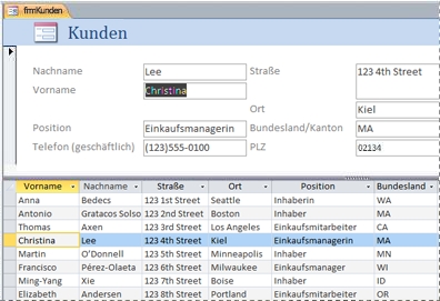 Ein geteiltes Formular in einer Access-Desktopdatenbank