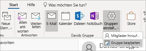 Screenshot der Schaltfläche „Gruppeneinstellungen“ auf der Navigationsleiste