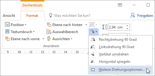 Weitere Drehungsoptionen im Menü "Drehen"