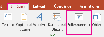 Zeigt die Schaltfläche "Foliennummer" im Menüband in PowerPoint