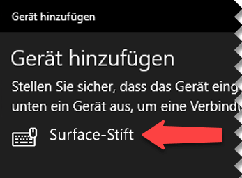 Wählen Sie den digitalen Stift aus, um Windows zu informieren, dass Sie ihn über Bluetooth mit Ihrem Computer verbinden möchten.