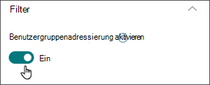 Abbildung des Bearbeitungsbereichs mit der Umschaltfläche zum Aktivieren der Zielgruppenadressierung an der Position "On"