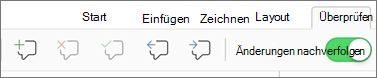 Registerkarte „Überprüfen“, Menü „Kommentare“