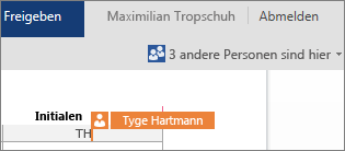 Word Online zeigt Ihnen, an welchen Stellen andere Autoren im Dokument arbeiten