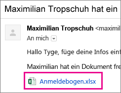 E-Mail, die den Empfänger zum Teilen eines Dokuments auffordert