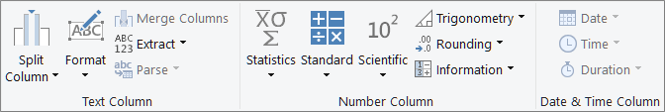 Die Datentypgruppen auf der Registerkarte "Spalte hinzufügen"