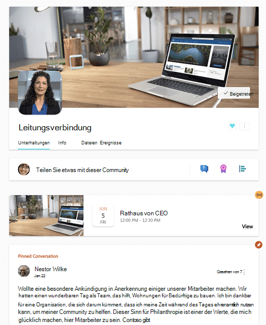 Werbung für ein Liveereignis in einer Yammer Community