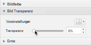 Schieberegler "Transparenz" im Bereich "Grafik formatieren"